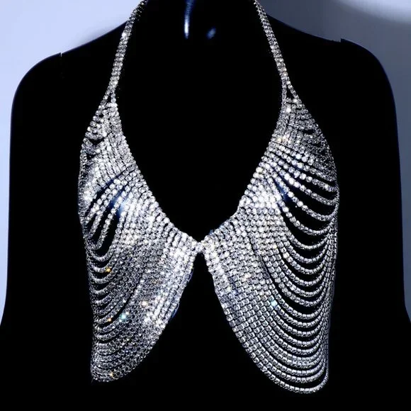 Crystal Chest Bra lingerie Women Rhinestone Underwear Bikini Body Jewelry - Picture 2 of 5